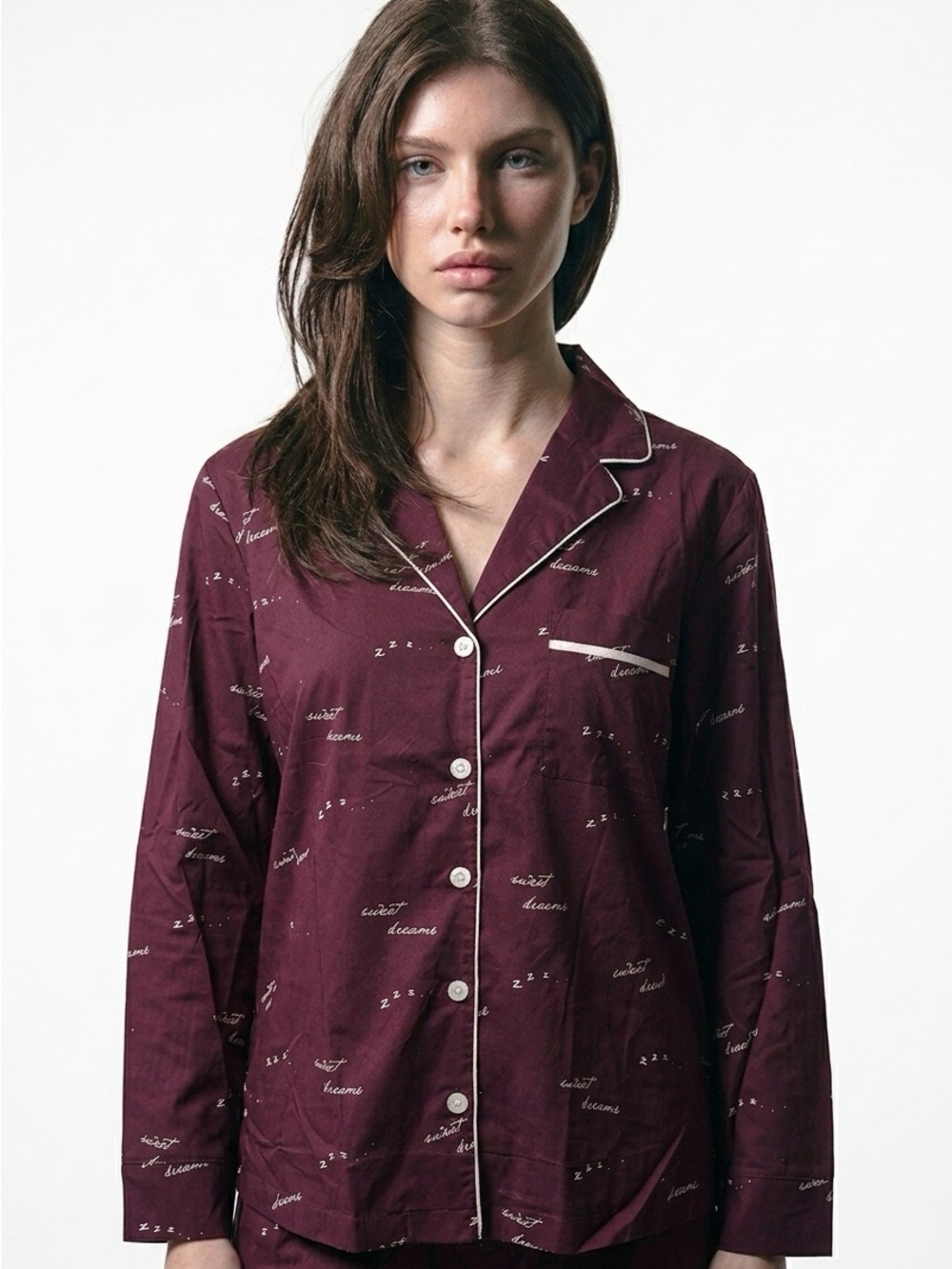 Soma Women’s XS Wine & Cream Long Sleeve Ltwt “Sweet Dreams” Sleep Shirt